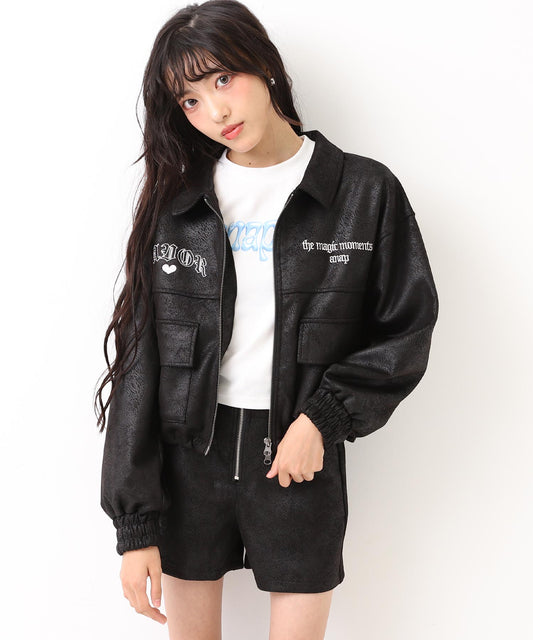 フェイク レザー クロップド ブルゾン 915-7780