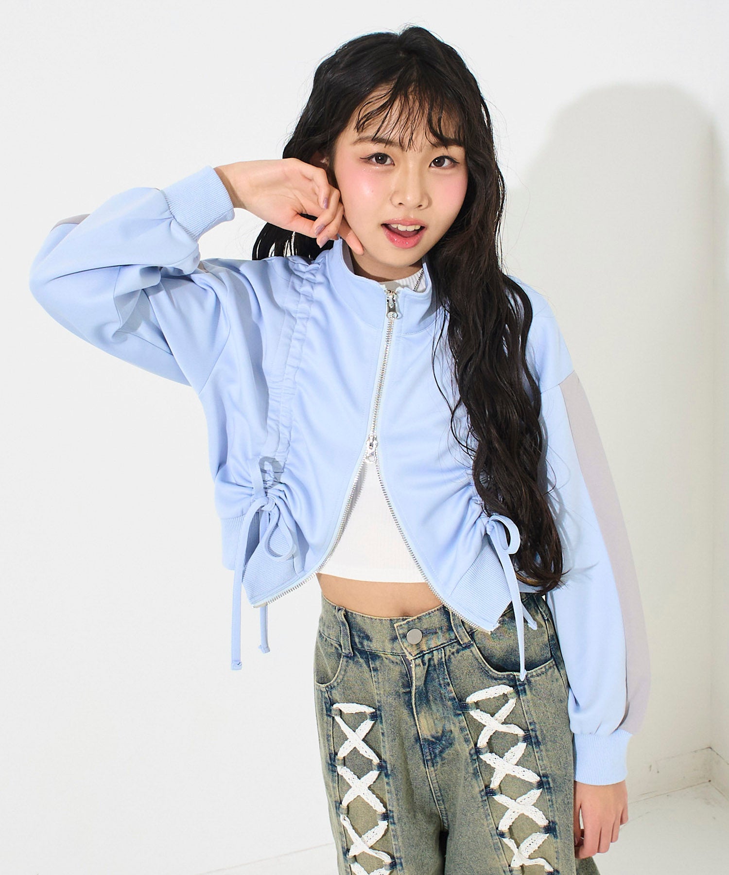 yumi様　ダブルスタンダード　配色ラインショートジャージブルゾン 前シャーリング ダブルジップ ジャージ ブルゾン 915-7875 – ANAP