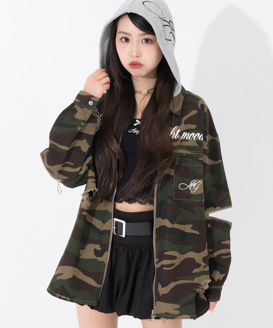 フード付 ダブルジップ ジャケット シャツ 915-7929