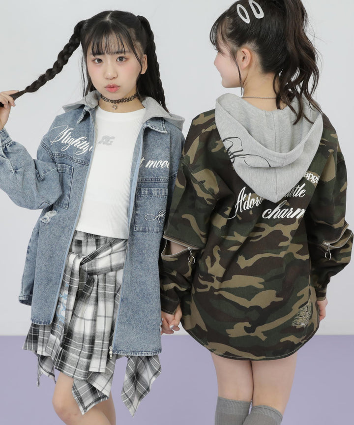 カーキ(Sサイズ着用/身長：約145cm)
ブルー(Sサイズ着用/身長：約145cm)