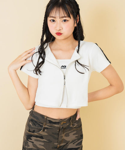 ライン入 ダブルジップ カーデ × キャミソール SET【キッズお揃い】 918-7667