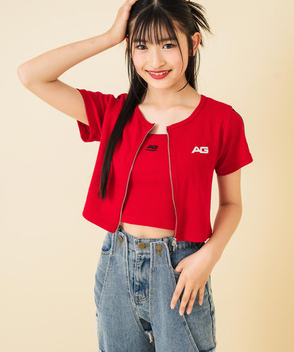 ライン入 ダブルジップ カーデ × キャミソール SET【キッズお揃い】 918-7667