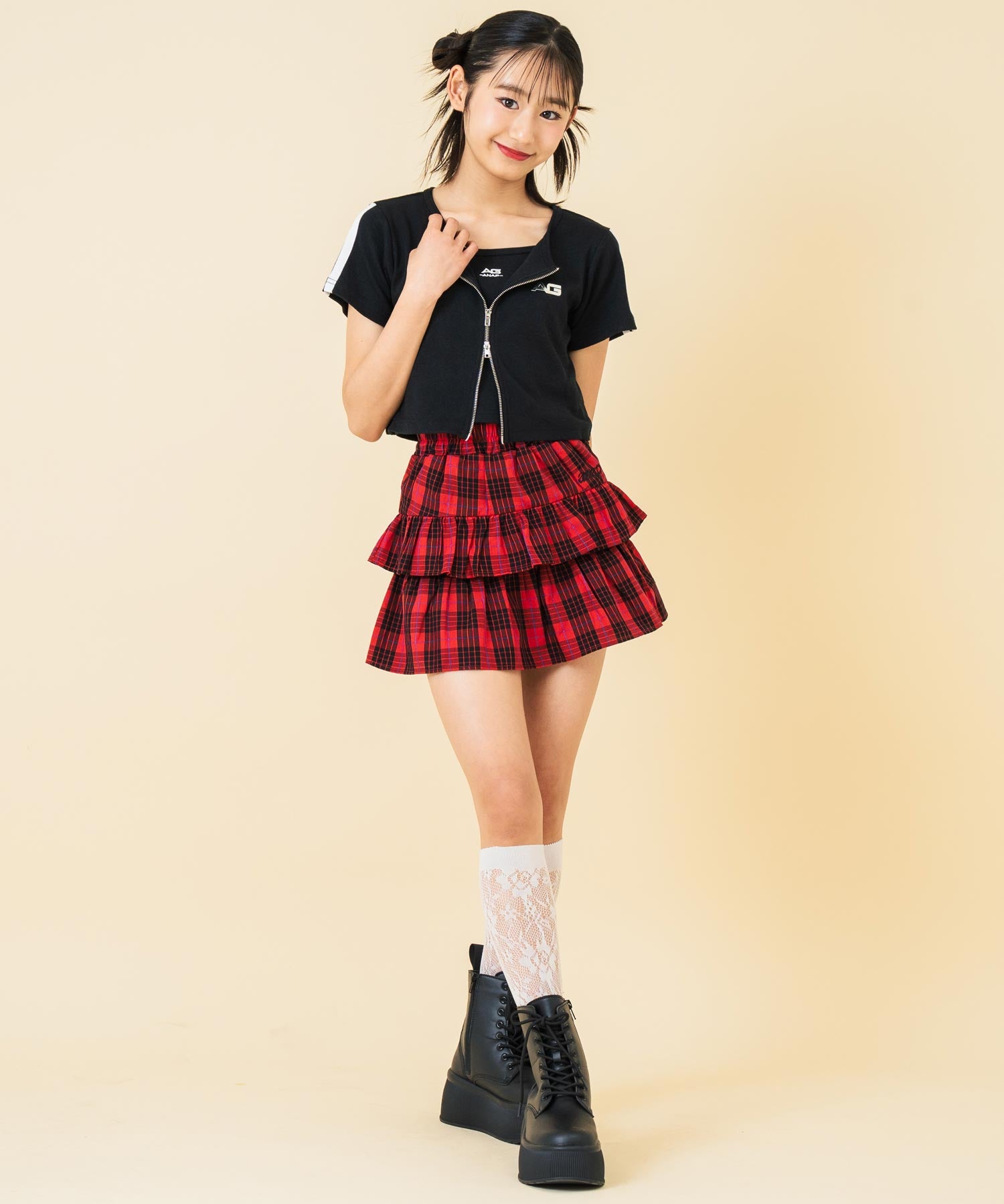 ライン入 ダブルジップ カーデ × キャミソール SET【キッズお揃い