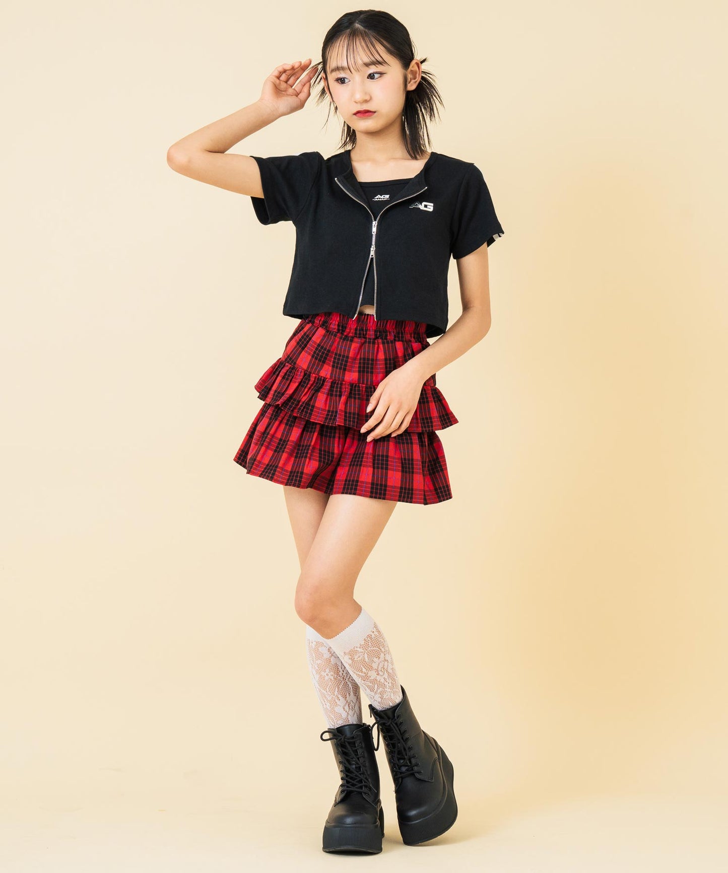 ライン入 ダブルジップ カーデ × キャミソール SET【キッズお揃い】 918-7667