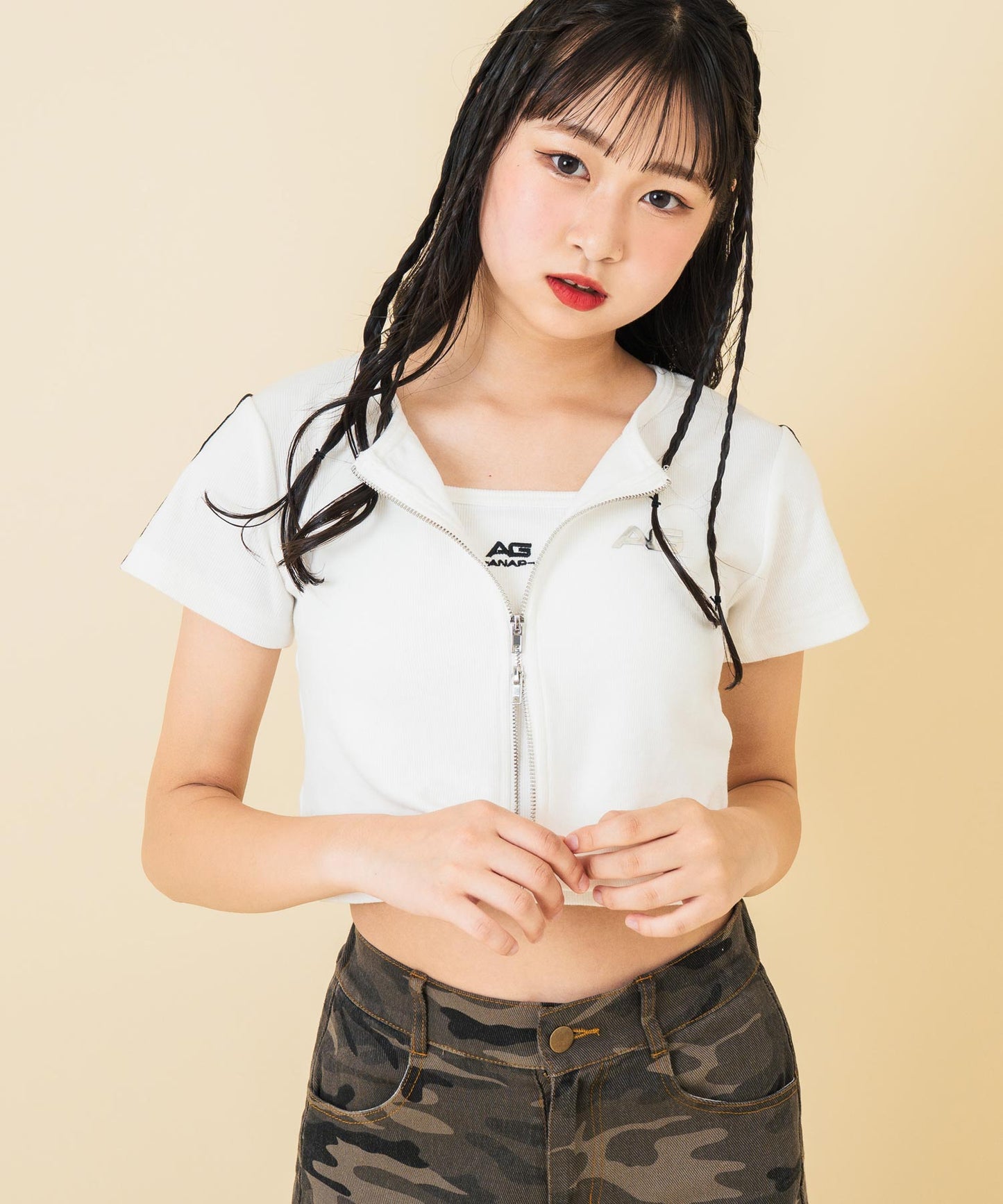 ライン入 ダブルジップ カーデ × キャミソール SET【キッズお揃い】 918-7667