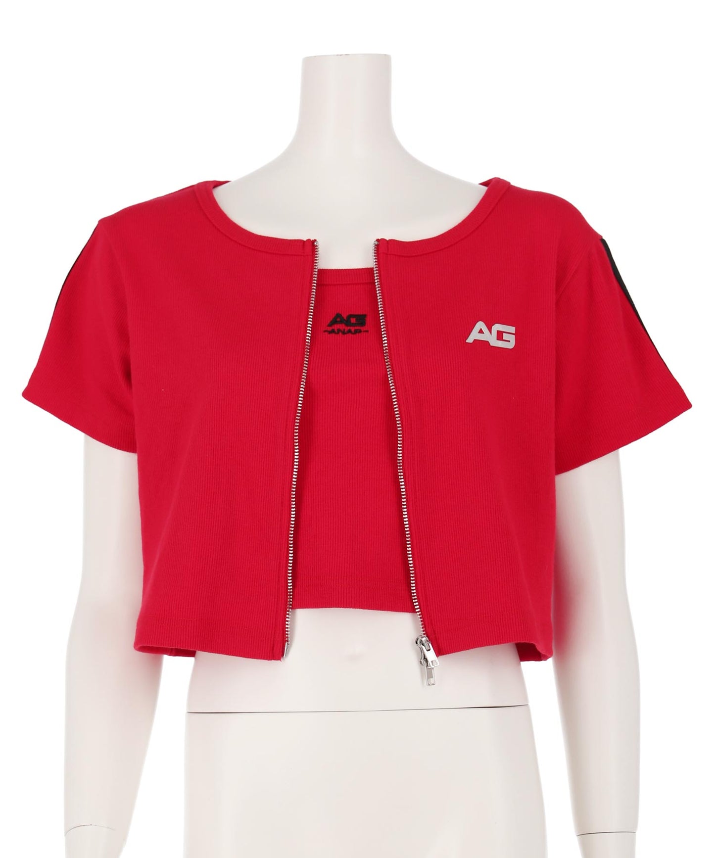 ライン入 ダブルジップ カーデ × キャミソール SET【キッズお揃い】 918-7667