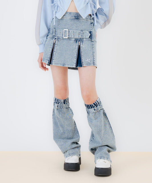 レッグウォーマー付  ベルトデザイン ストレッチ スカート 918-7884