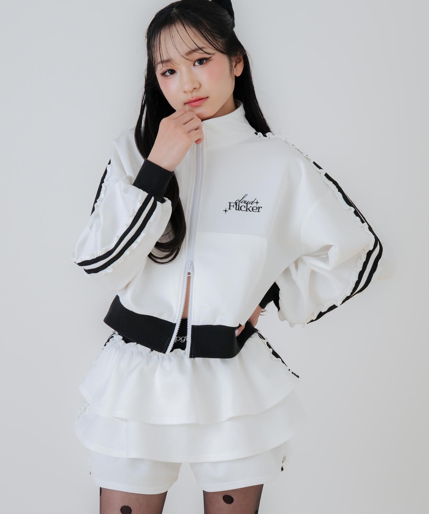フリル ライン トラックジャケット × ティアード スカート SET 918