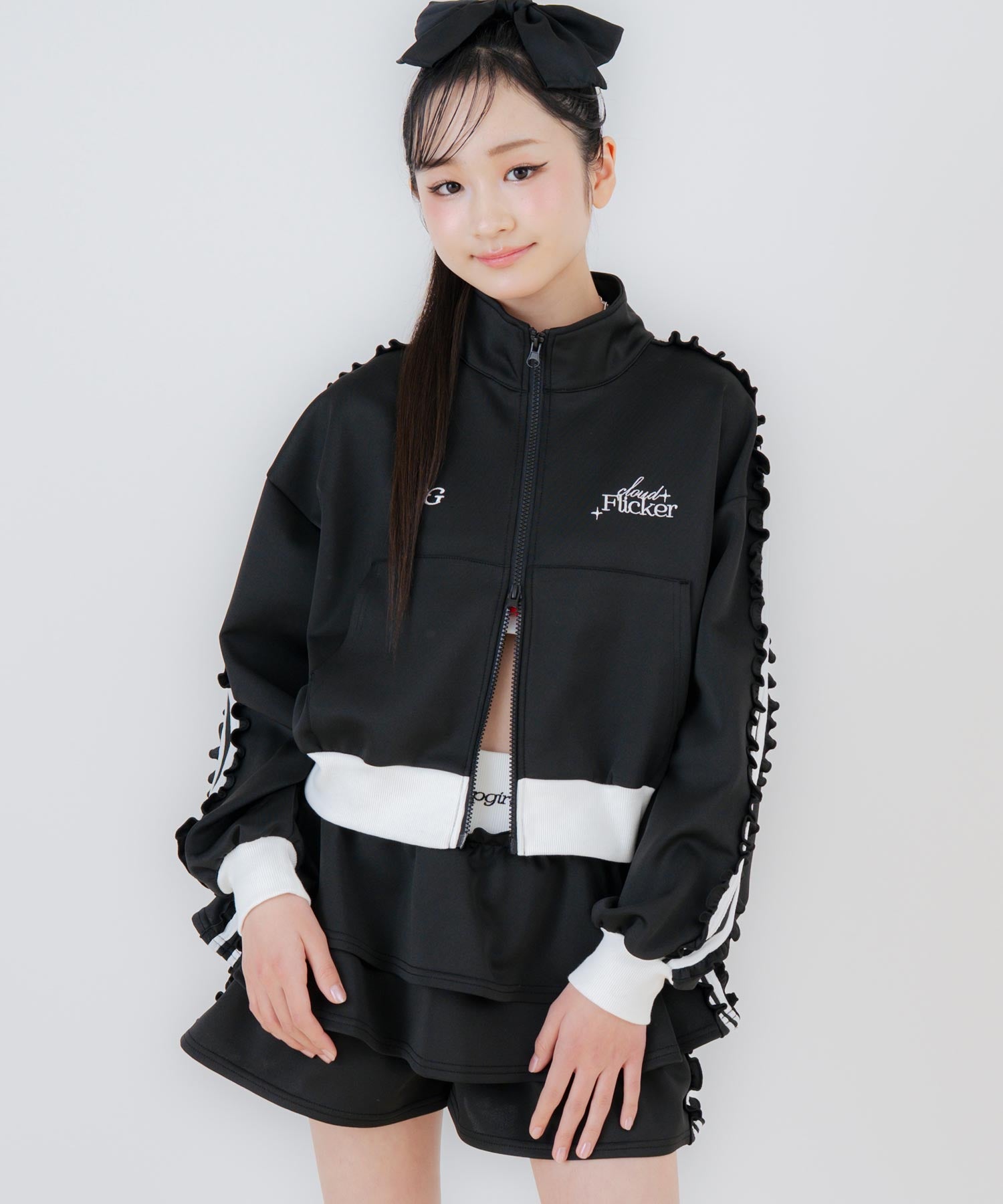 フリル ライン トラックジャケット × ティアード スカート SET 918