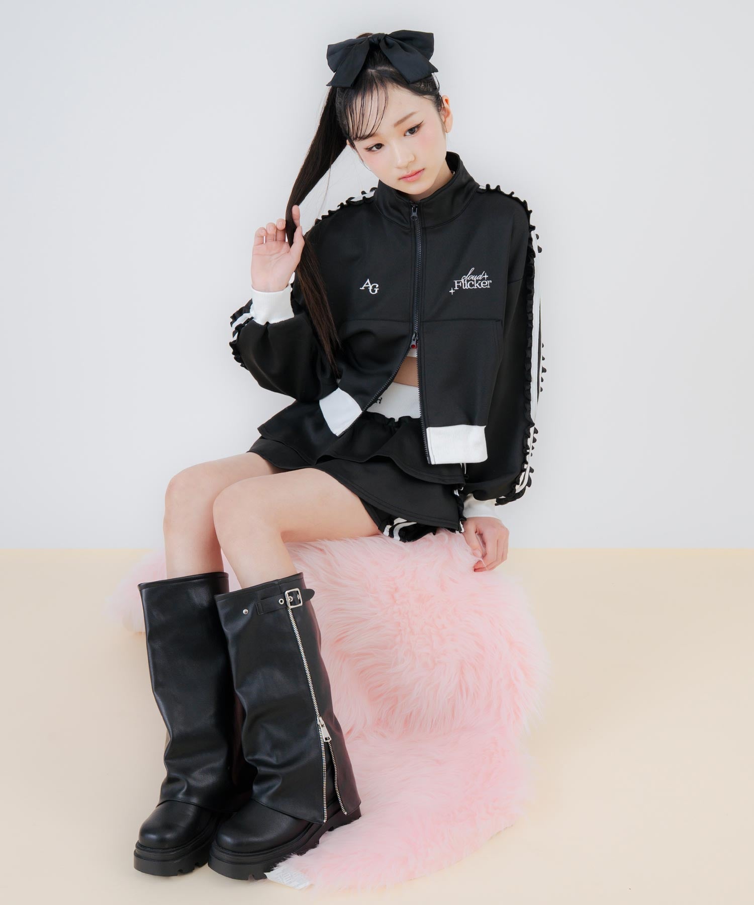 フリル ライン トラックジャケット × ティアード スカート SET 918
