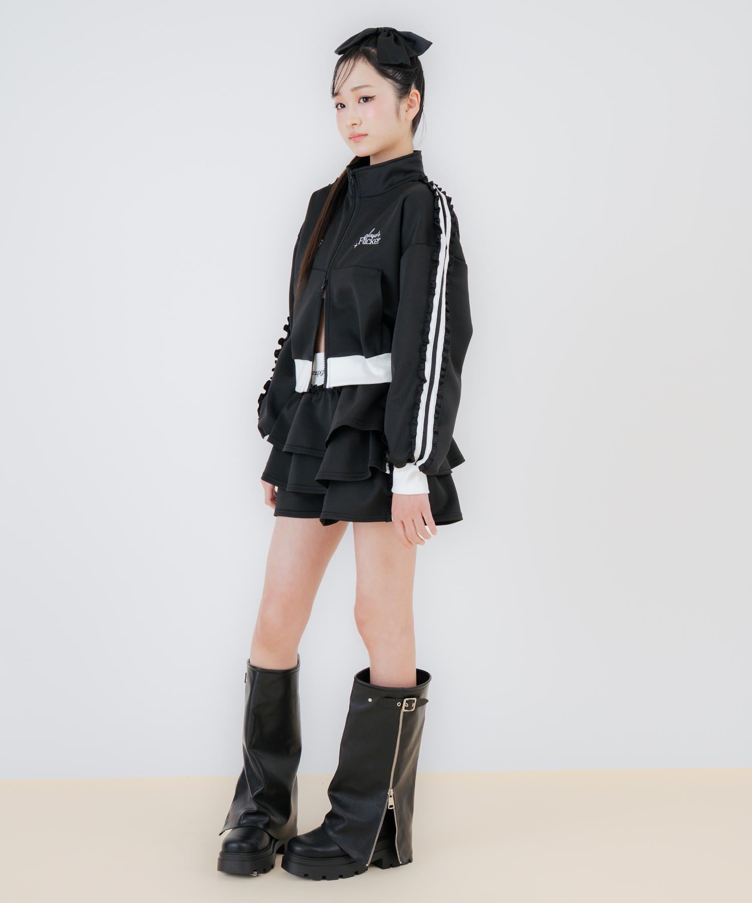 フリル ライン トラックジャケット × ティアード スカート SET 918