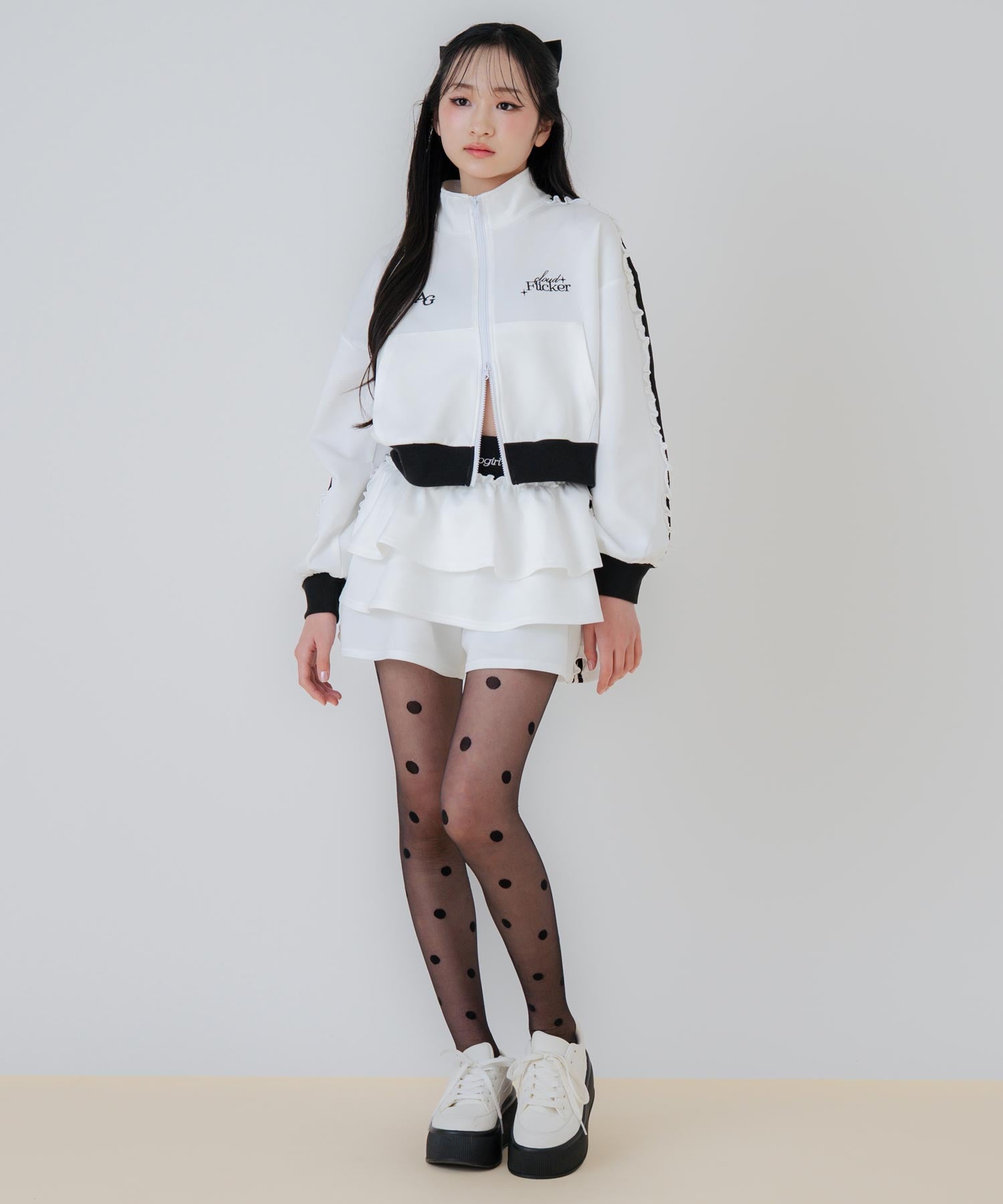 フリル ライン トラックジャケット × ティアード スカート SET 918
