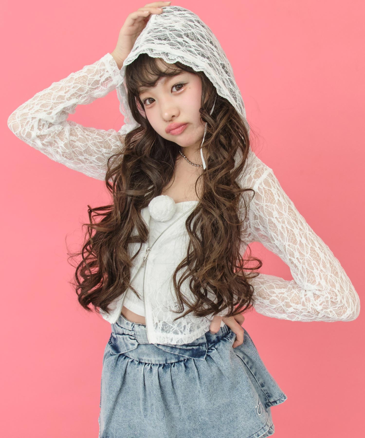 ANAP GiRLs デザイン】レース パーカー × バラ モチーフ キャミソール