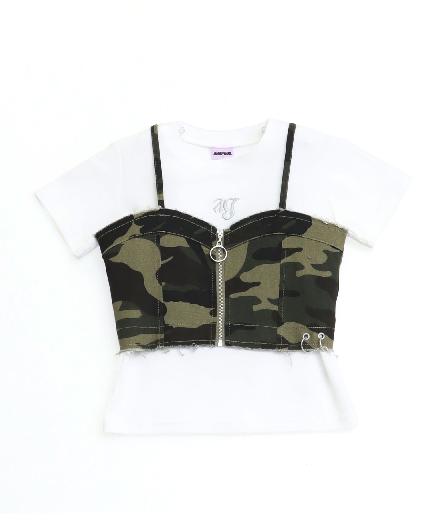 ダメージ リングジップ ビスチェ × Tシャツ トップス SET