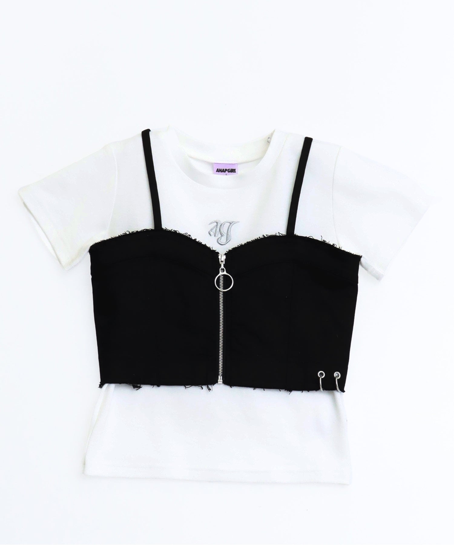 ダメージ リングジップ ビスチェ × Tシャツ トップス SET