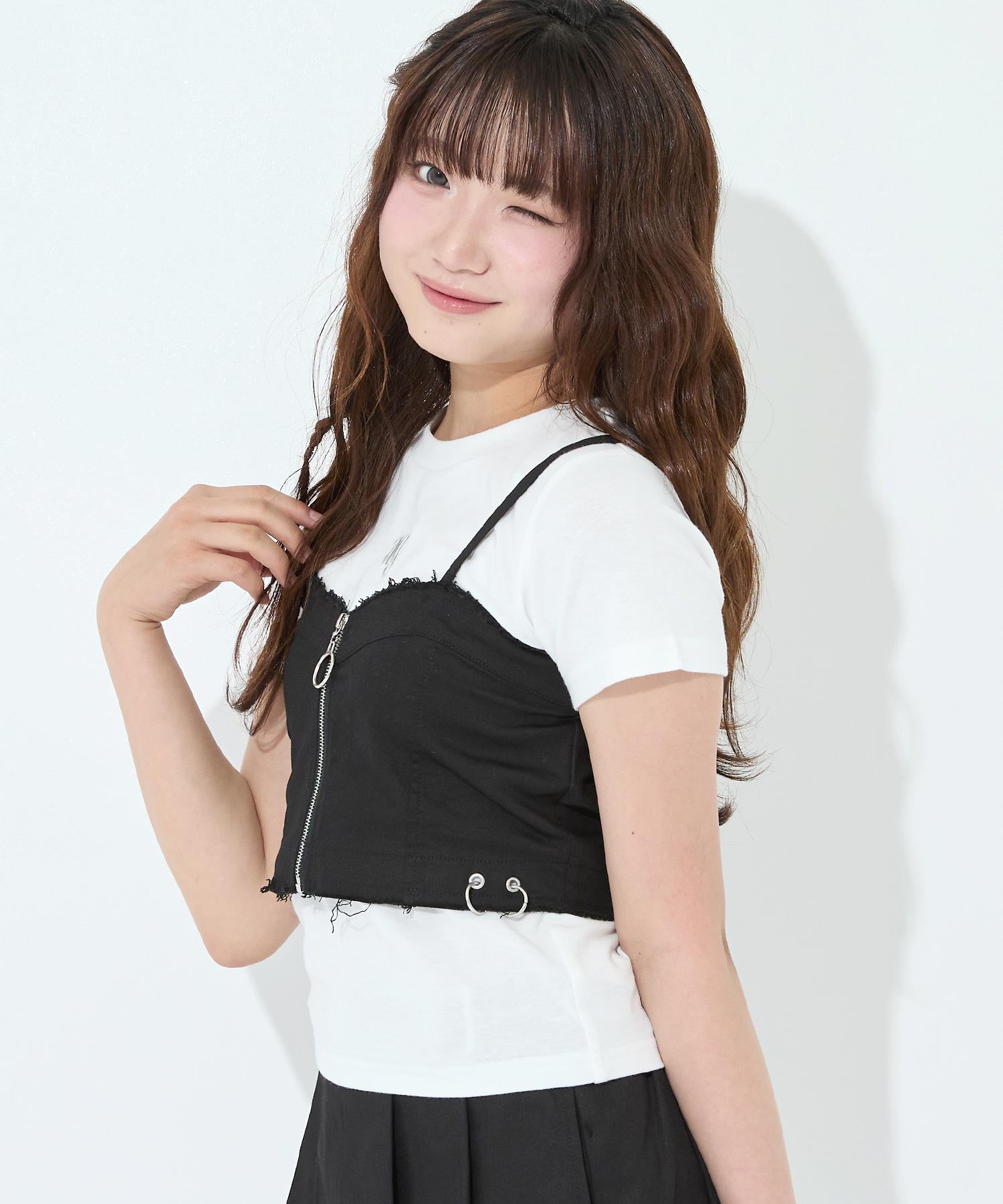 ダメージ リングジップ ビスチェ × Tシャツ トップス SET