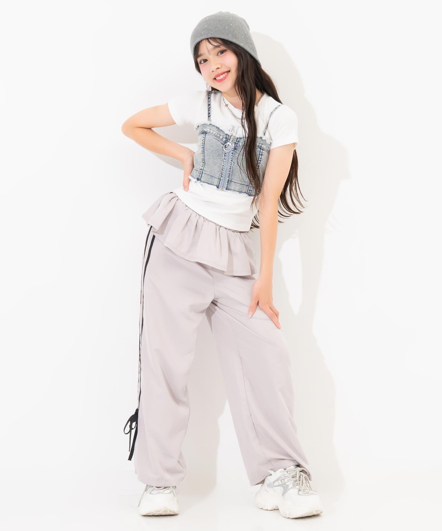 ダメージ リングジップ ビスチェ × Tシャツ トップス SET