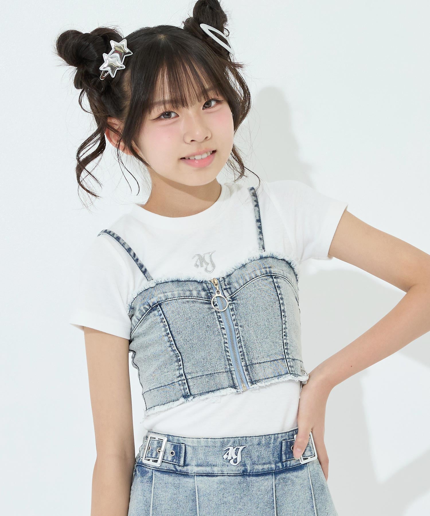 ダメージ リングジップ ビスチェ × Tシャツ トップス SET