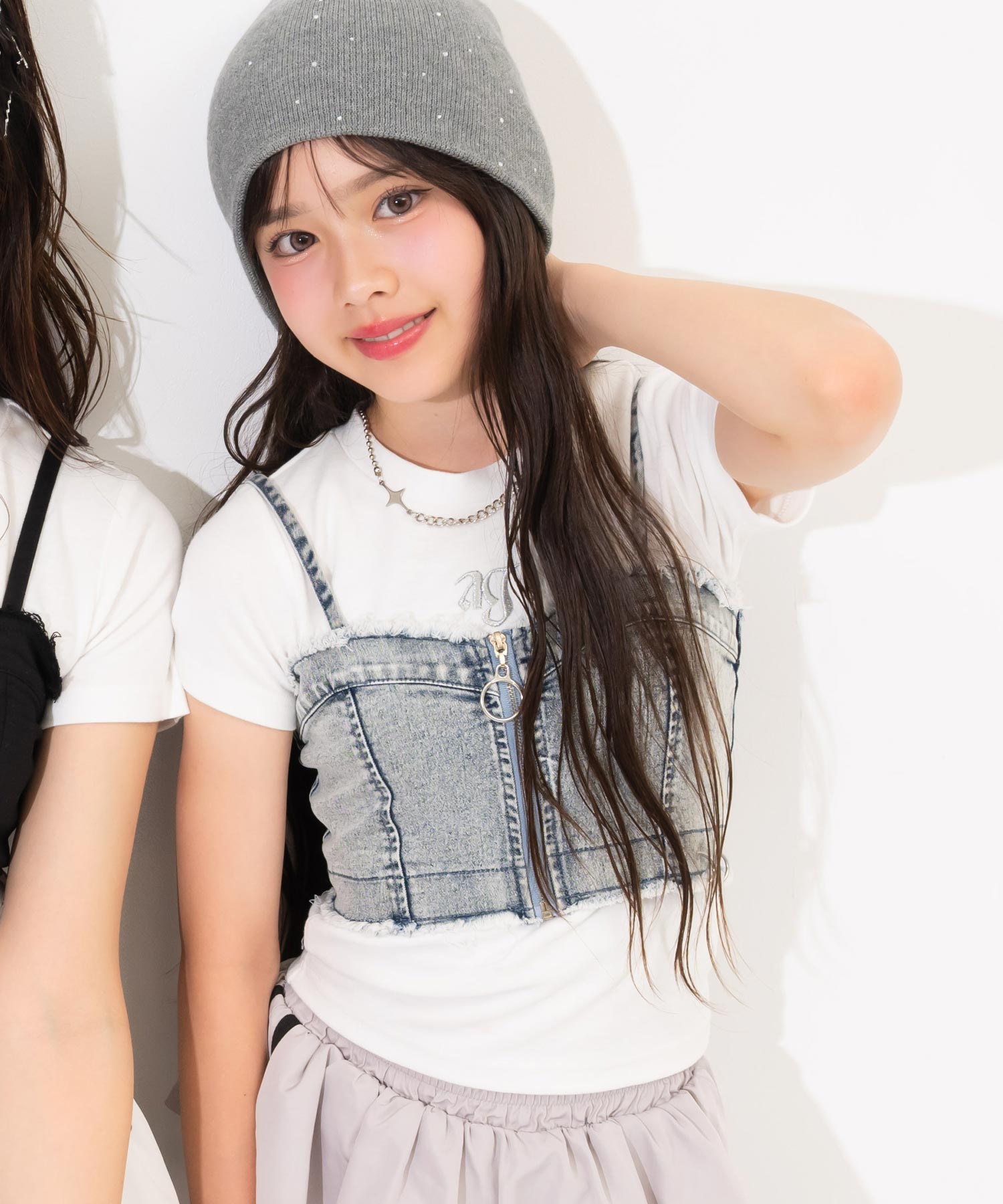 ダメージ リングジップ ビスチェ × Tシャツ トップス SET