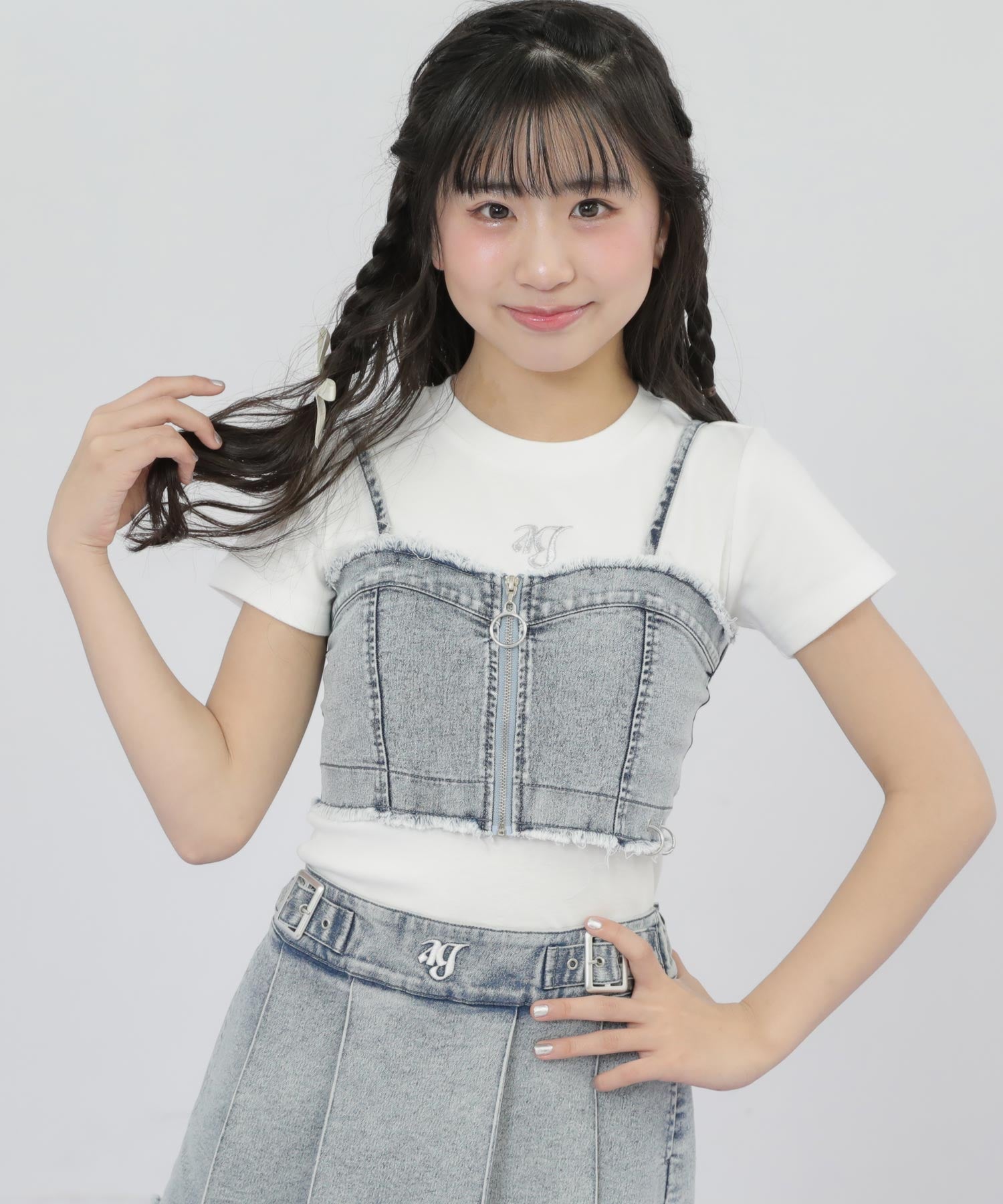 ダメージ リングジップ ビスチェ × Tシャツ トップス SET
