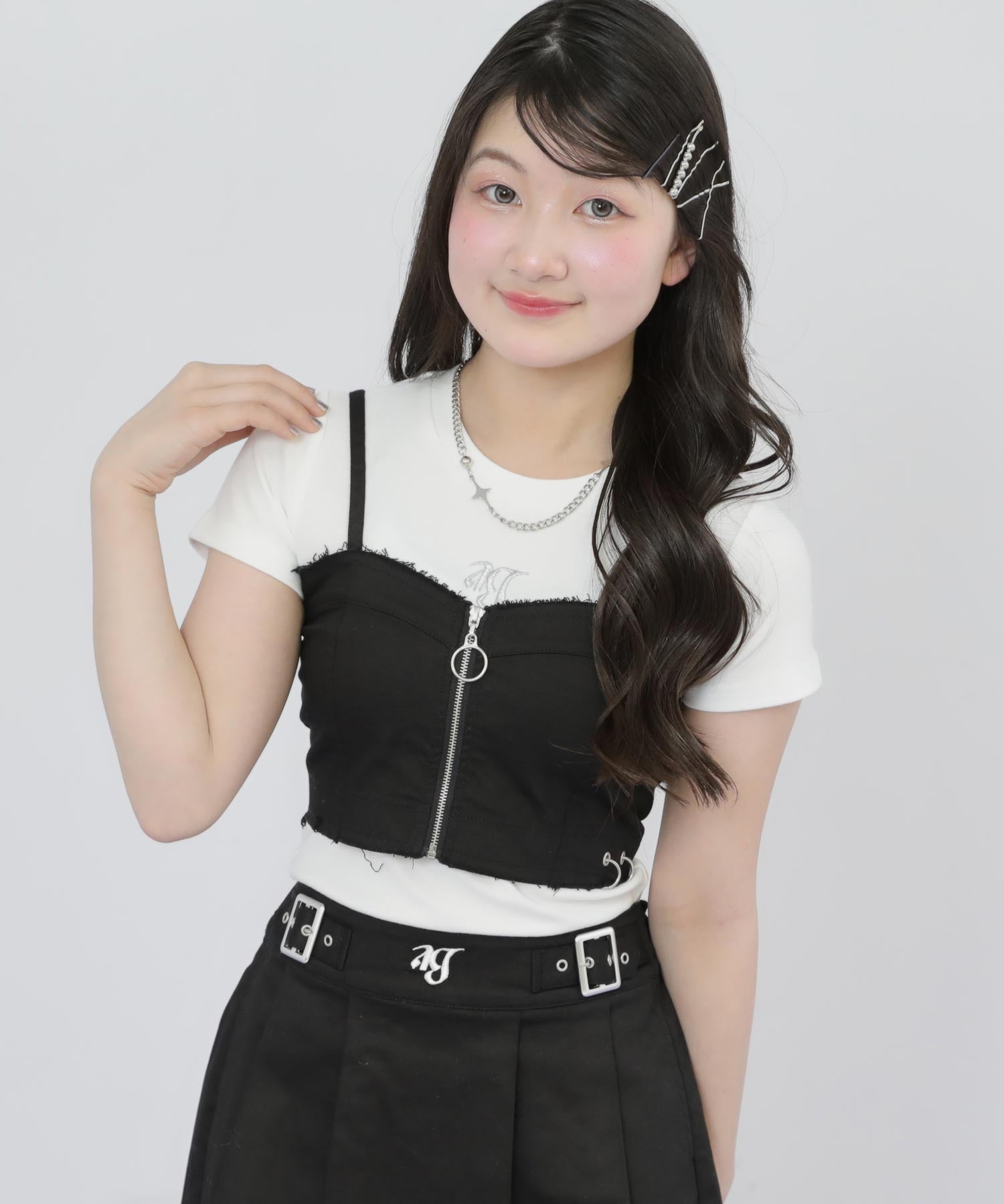 ダメージ リングジップ ビスチェ × Tシャツ トップス SET
