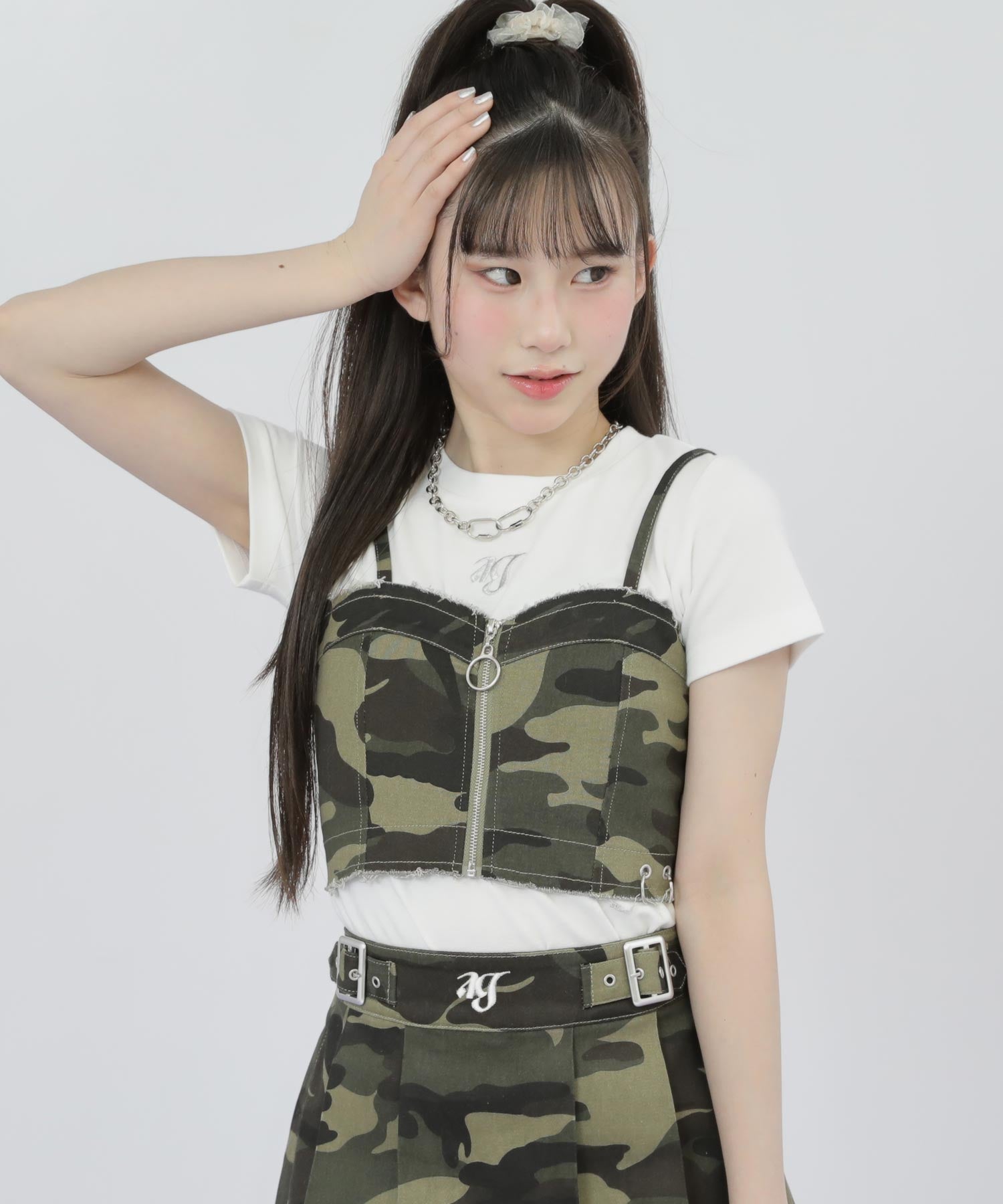 ダメージ リングジップ ビスチェ × Tシャツ トップス SET