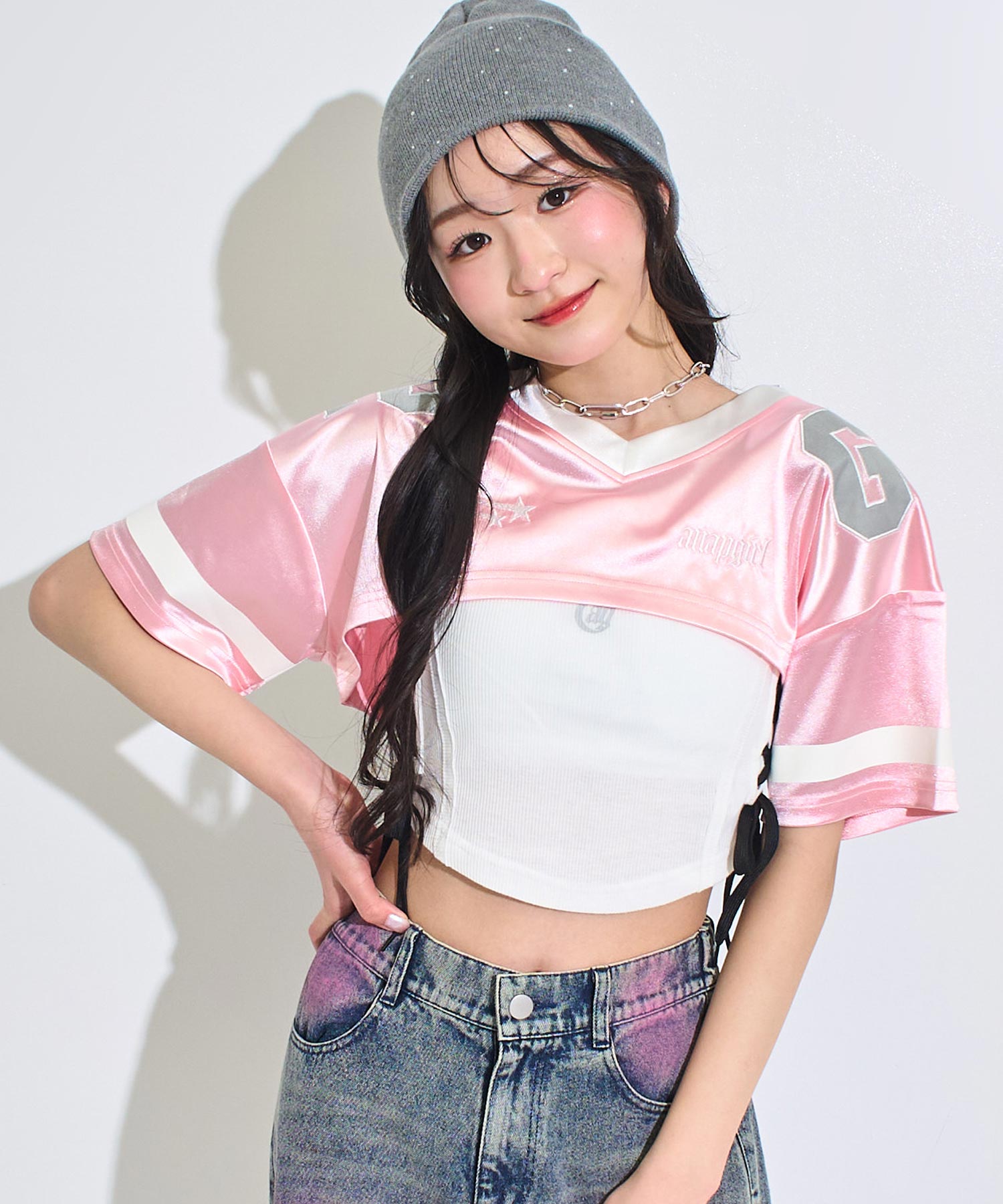 ライトピンク(Sサイズ着用/身長：約158cm)