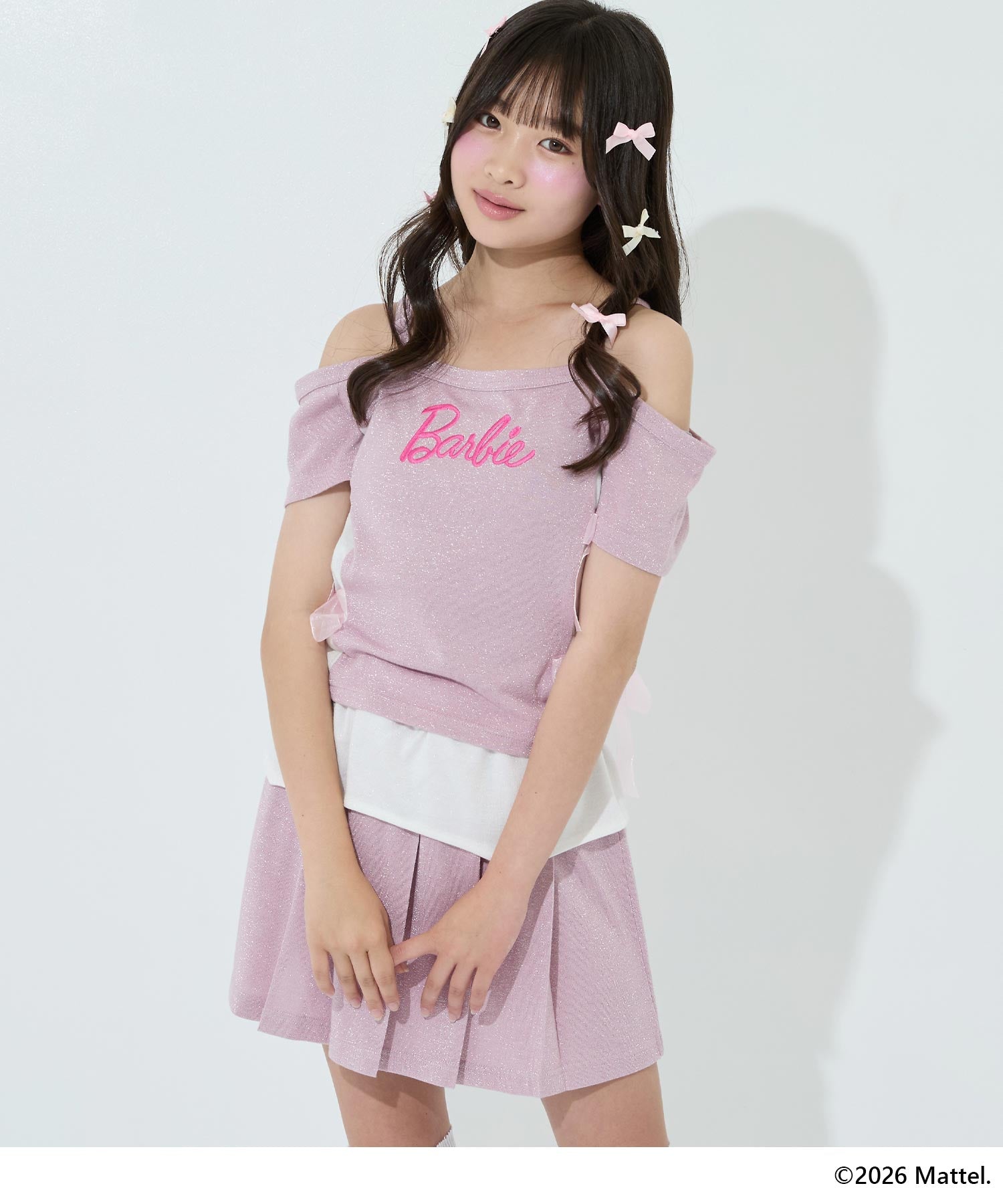ANAPGiRL ×【Barbie】ラメオフショルトップス × プリーツスカート