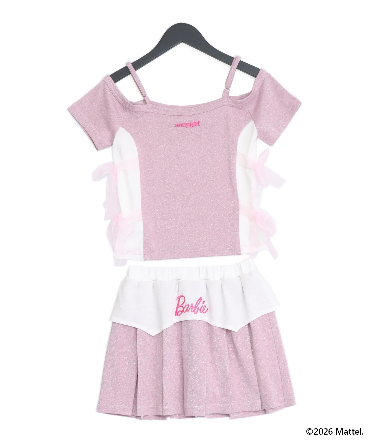 ANAPGiRL ×【Barbie】ラメオフショルトップス × プリーツスカート