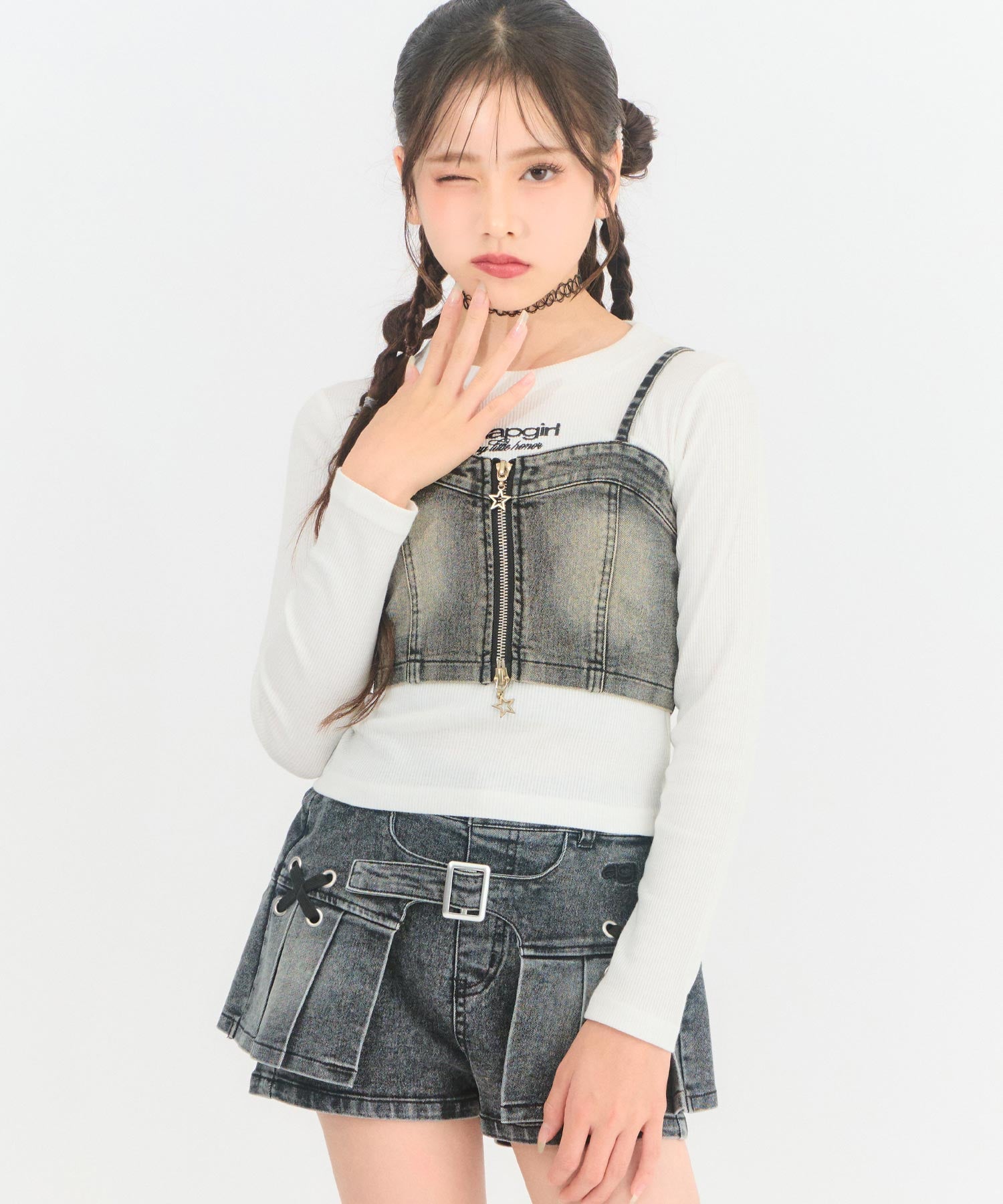 新品未使用　試着のみ。メゾンドドルチェ liiy tops ダブルジップビスチェ × ロンTセット【セットアップ対応】 918-8031