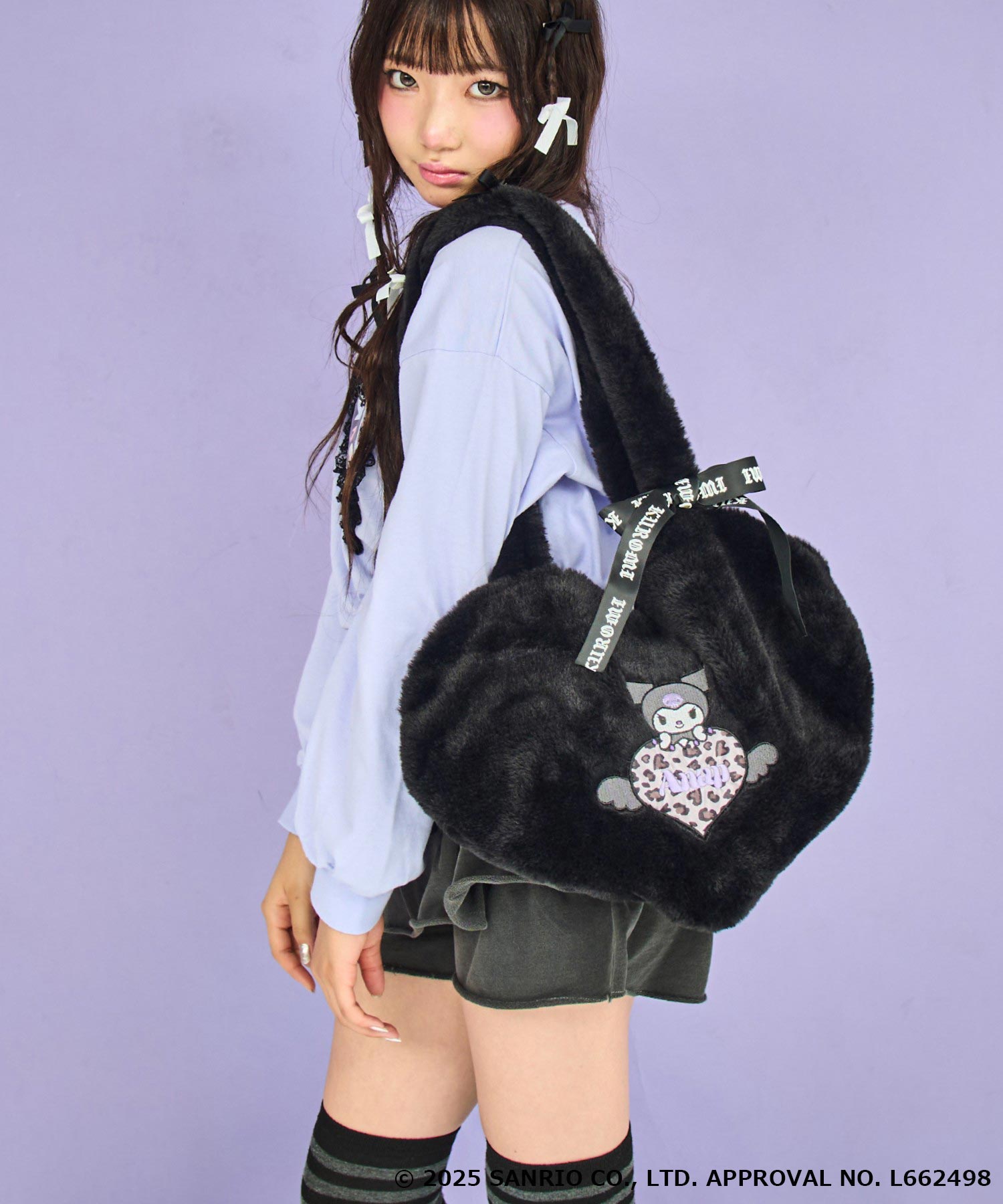 ANAP GiRL ×【マイメロディ♥クロミ】リボン付 ハート ファーバッグ