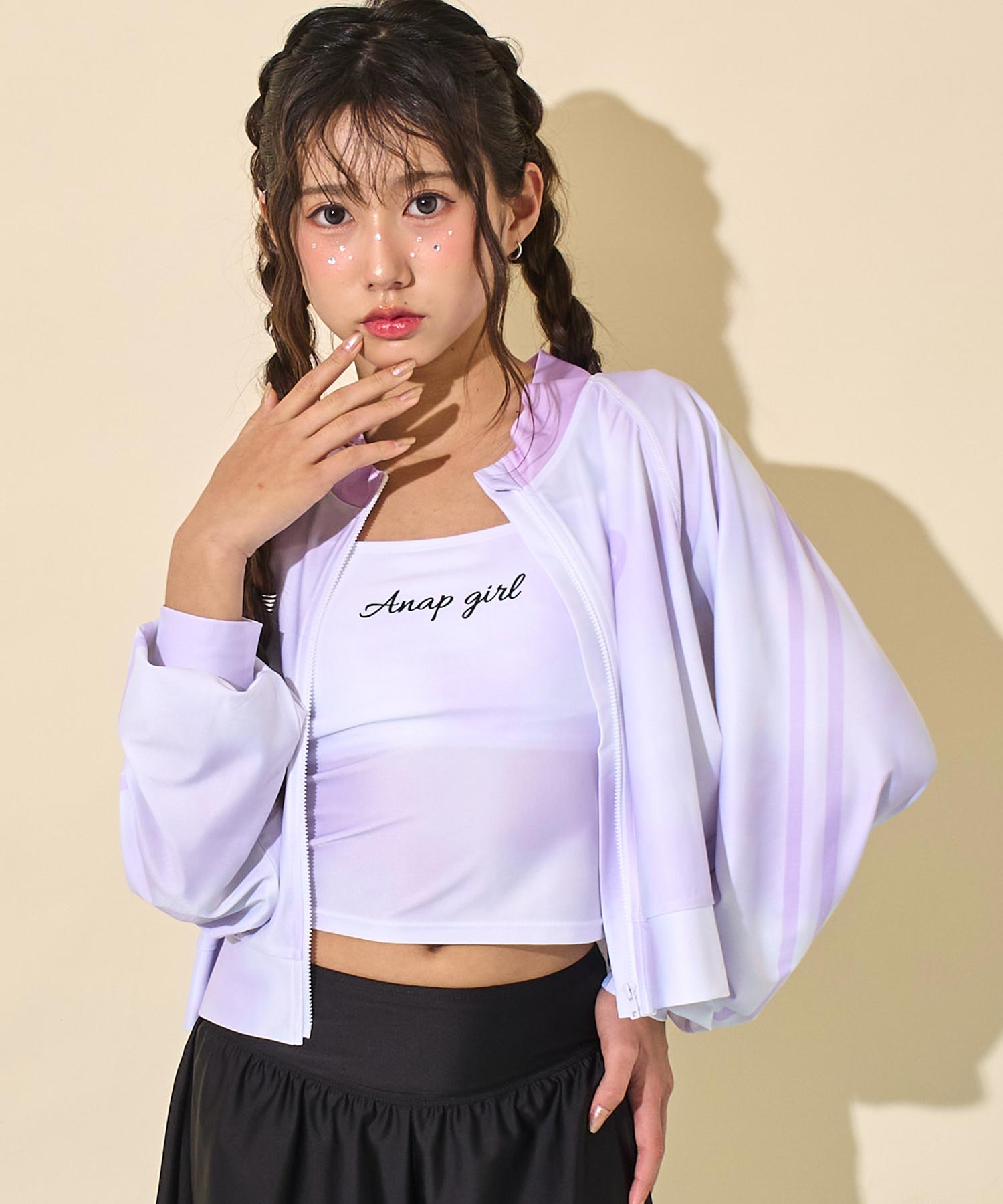 パープル(Sサイズ着用/身長：約156cm)