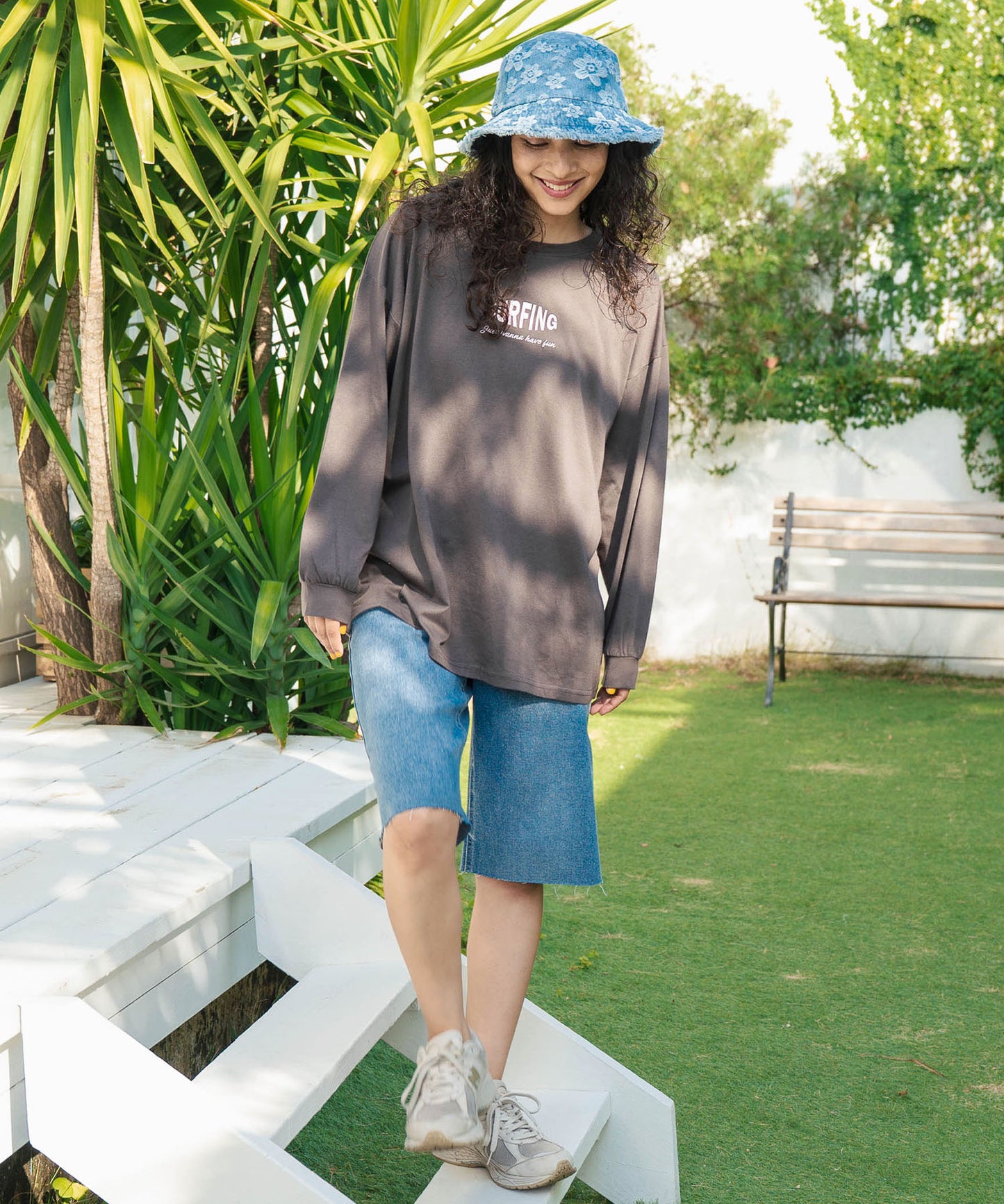 パームツリー サーフプリント ビッグ ロングスリーブ Tシャツ 853-5949