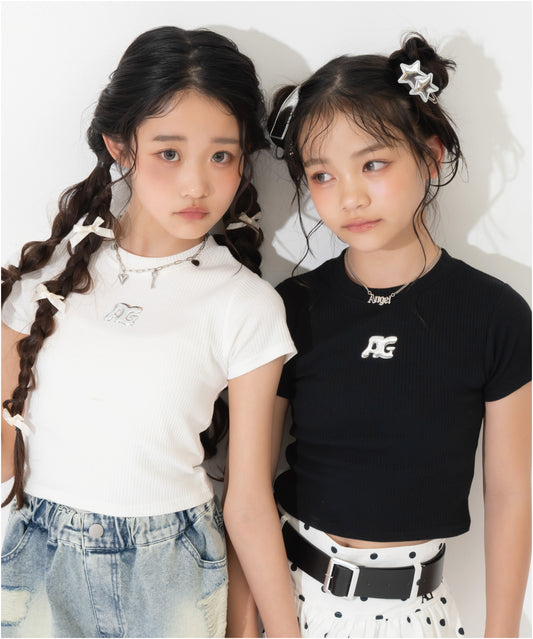 メタルシルバープリント リブ Tシャツ トップス 913-7928