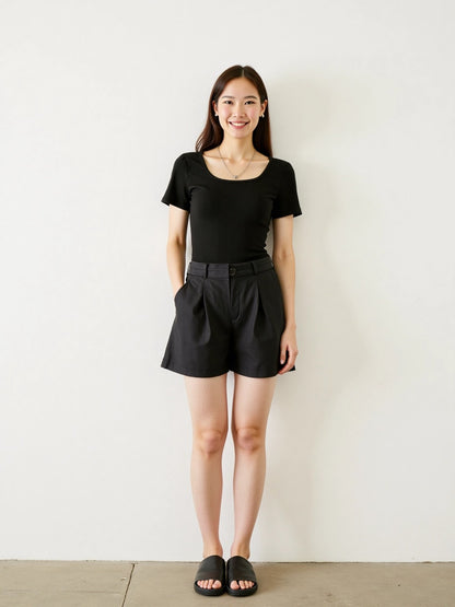 パッド入り 背中キレイ見え リブ Tシャツ 153-5890