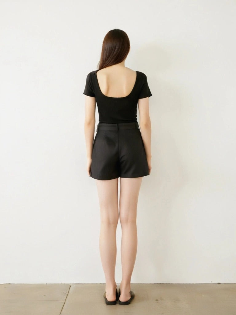 パッド入り 背中キレイ見え リブ Tシャツ 153-5890