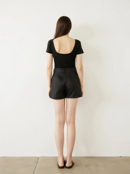 パッド入り 背中キレイ見え リブ Tシャツ 153-5890