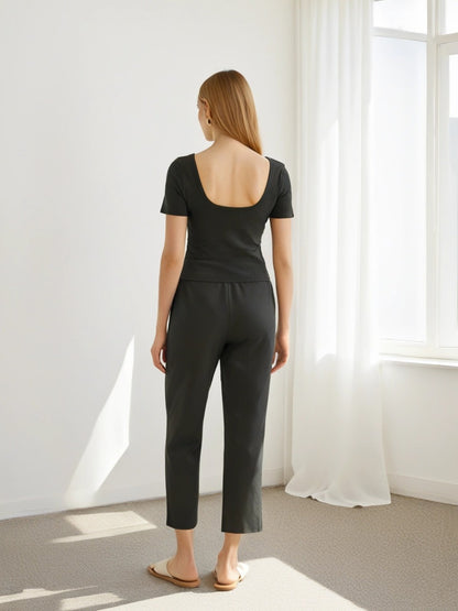 パッド入り 背中キレイ見え リブ Tシャツ 153-5890