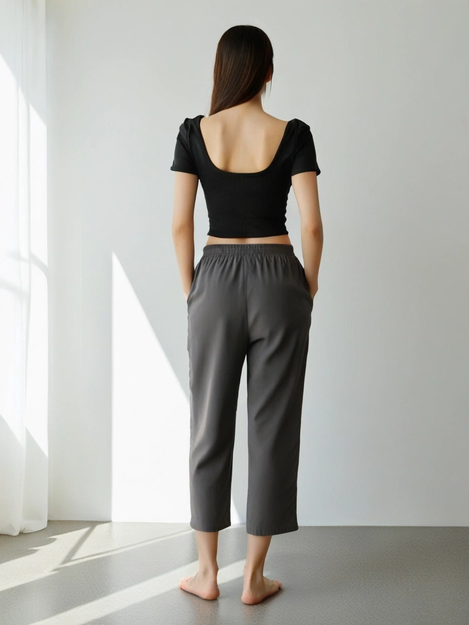 パッド入り 背中キレイ見え リブ Tシャツ 153-5890
