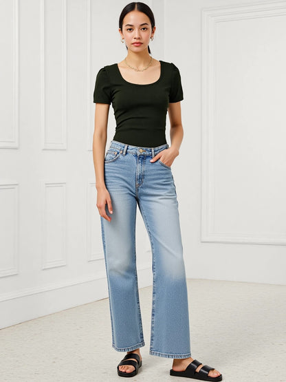 パッド入り 背中キレイ見え リブ Tシャツ 153-5890