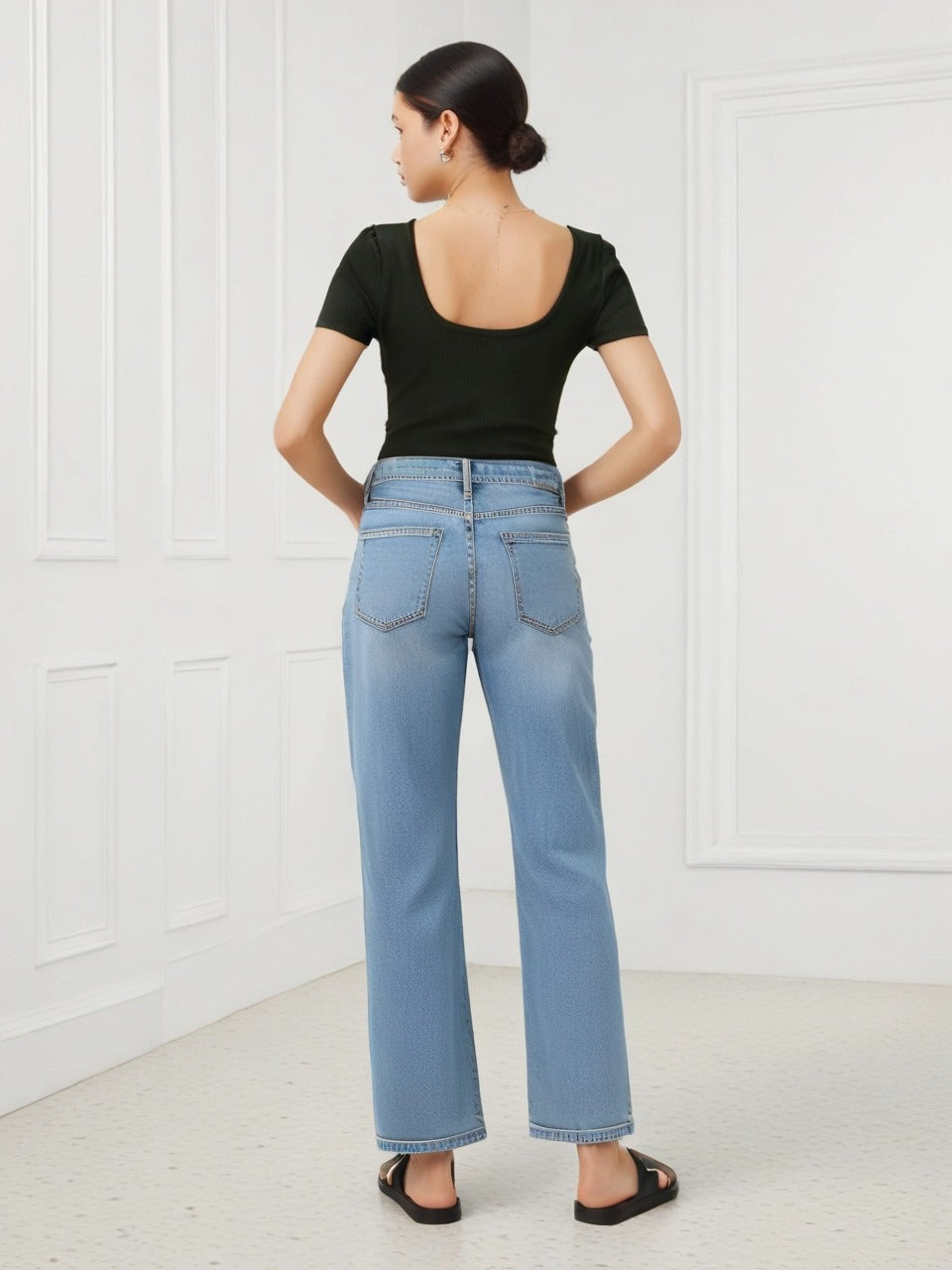 パッド入り 背中キレイ見え リブ Tシャツ 153-5890
