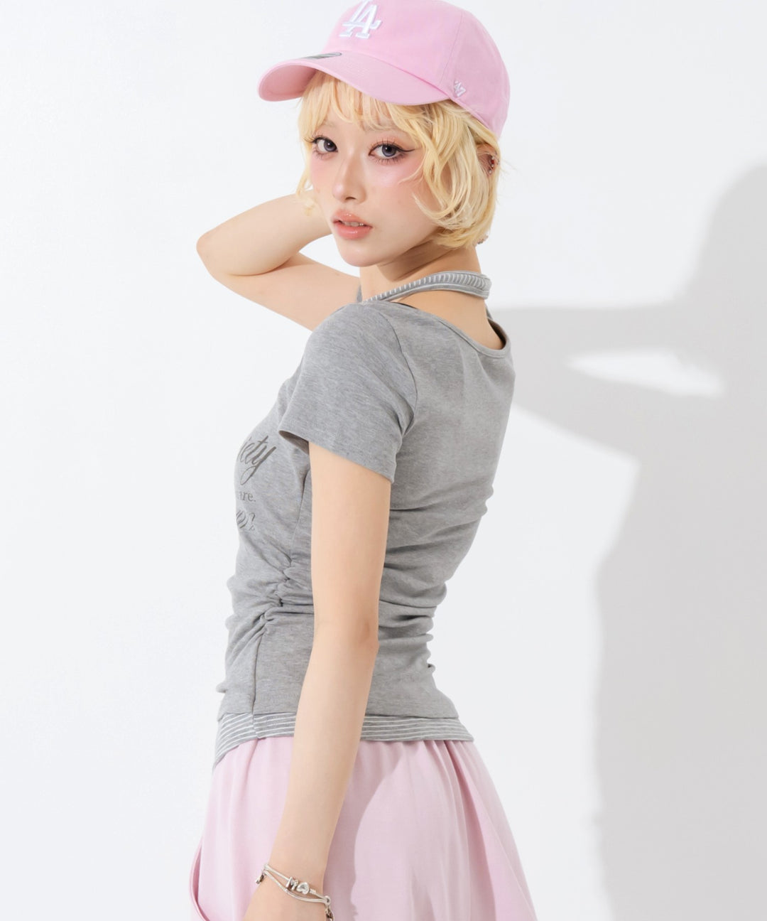 ホルターネック ドッキング プリントトップス Tシャツ  153-6128