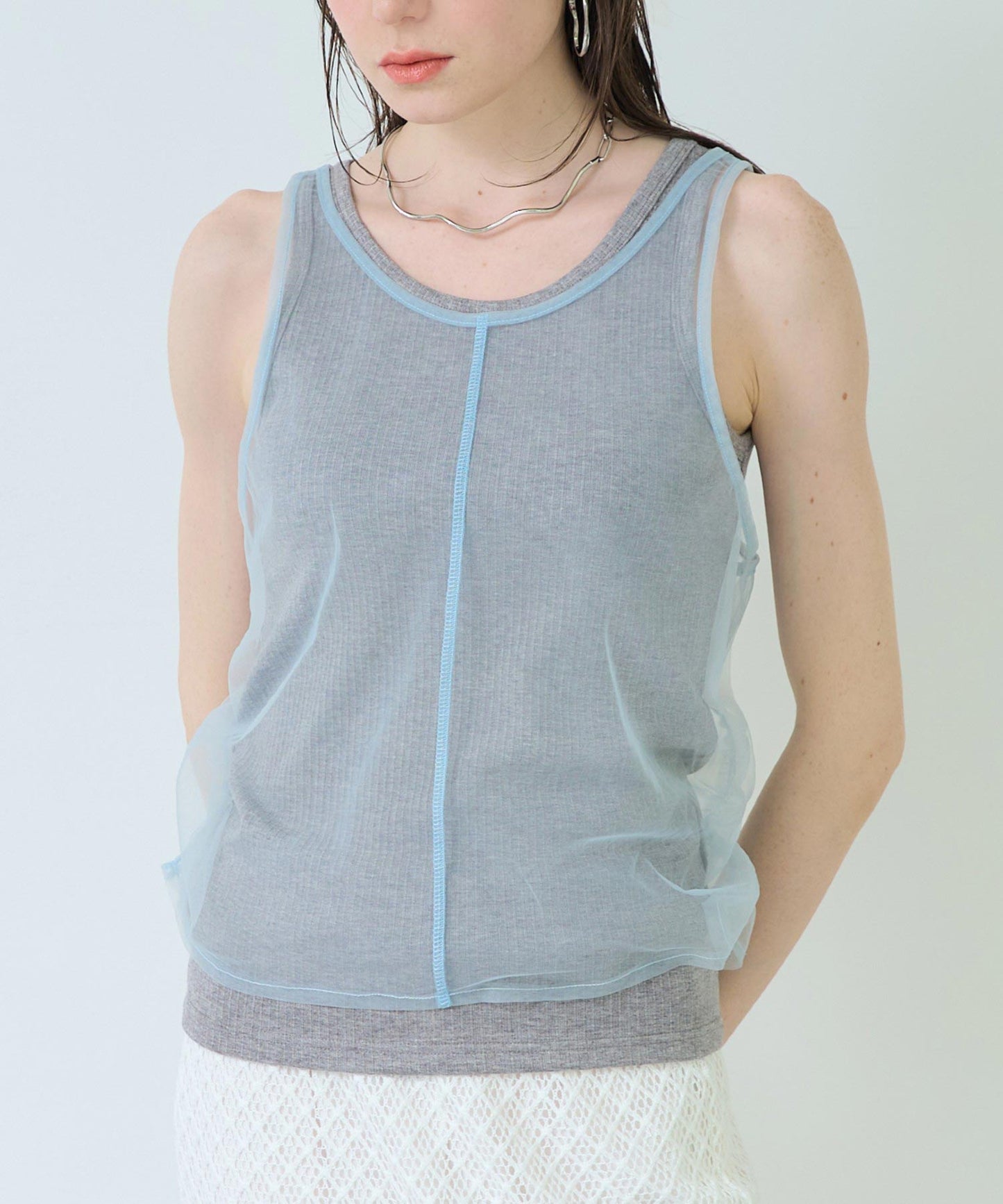 チュール レイヤード リブ タンクトップ 363-9654