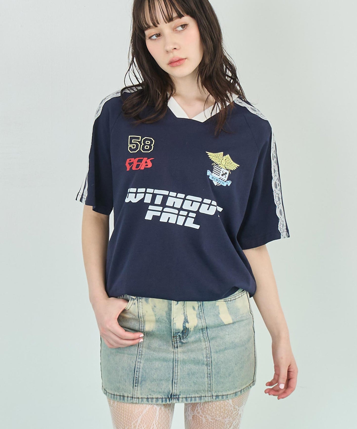 ショルダー レース 配色 ゲーミング Tシャツ 153-5755