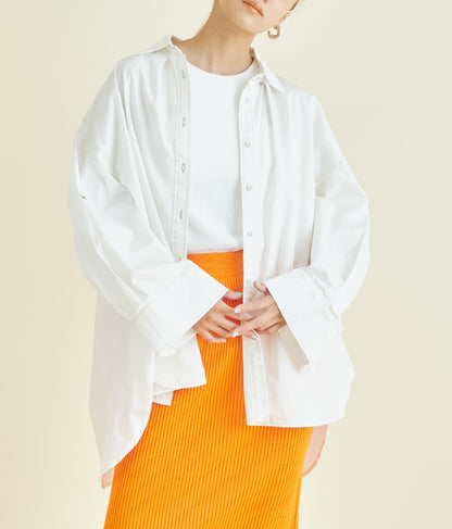 バック ギャザー ワイド カフス デニム シャツ 363-9636