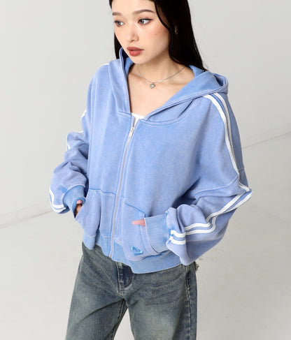 ウォッシュ 加工 ライン スウェット ジップ パーカー 154-5947