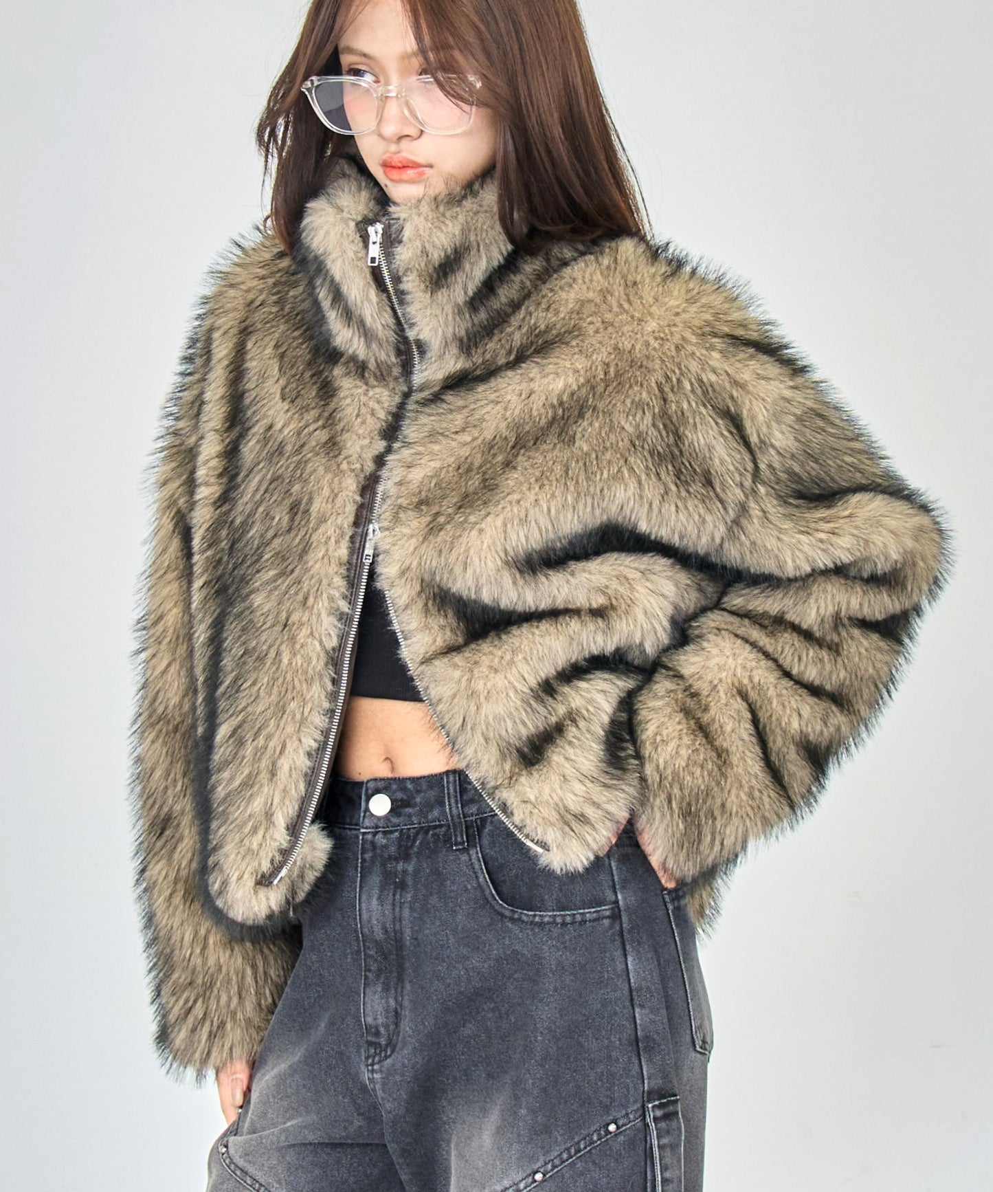 ダブルジップ ミックスファー ブルゾン 796-9431