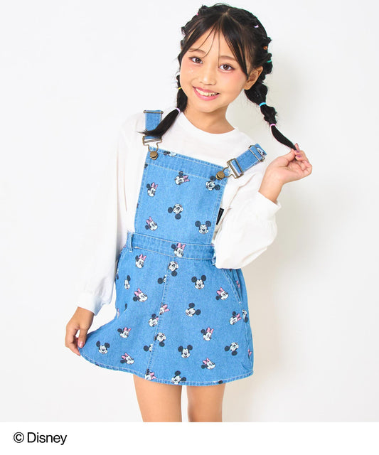 【Disney】＜Mickey＆Minnie＞ ANAP KIDS 総柄 プリント デニム サロペット スカート 427-3441