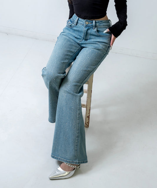 ラインストーン フレア デニムパンツ  152-6054