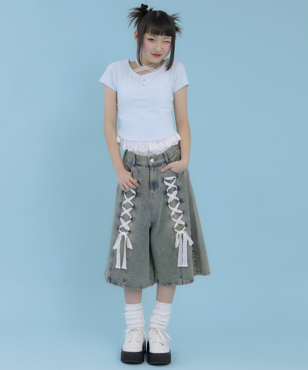 スピンドル レース デニム ハーフパンツ 912-7919